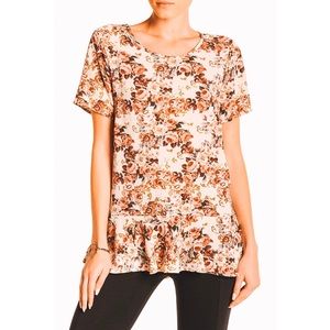Pleione Pebbled Crepe Ruffle Peplum Tunic